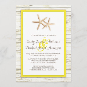 Starfish Whitewashed Wood Beach Wedding Invitation