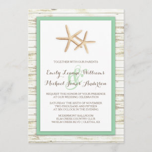 Starfish Whitewashed Wood Beach Wedding Invitation