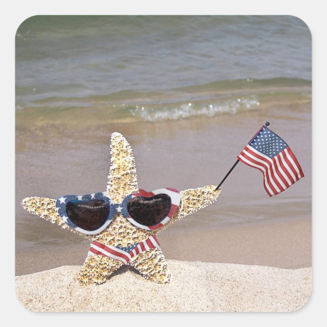 Starfish with American Flag Square Sticker (Front)