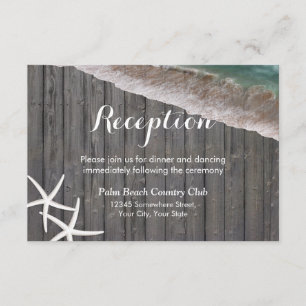 Starfish Wood Background Beach Wedding Reception Enclosure Card