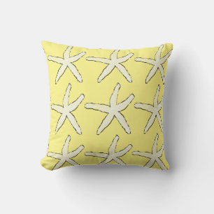 Starfish Yellow White Pattern Elegant Beach Cute Throw Pillow