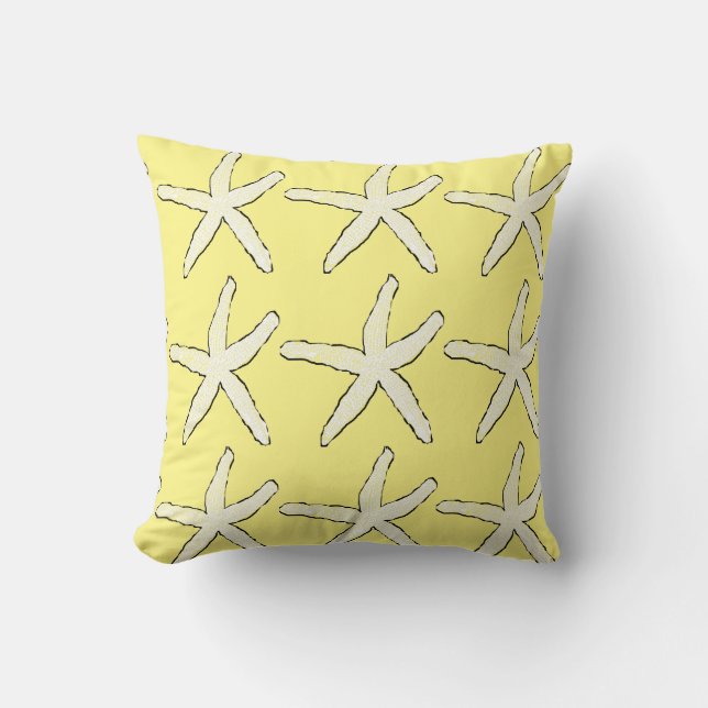 Starfish Yellow White Pattern Elegant Beach Cute Throw Pillow (Front)