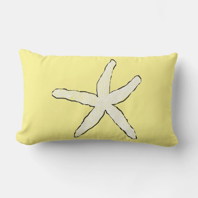Starfish Yellow White Pattern Elegant Beach Gift Lumbar Pillow (Front)