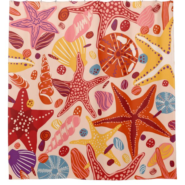 Starfishes, shells and stones flat hand drawn Vint (Front)