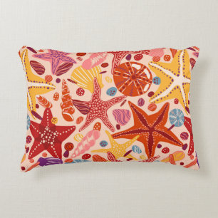 Starfishes, shells and stones flat hand drawn Vint Accent Pillow
