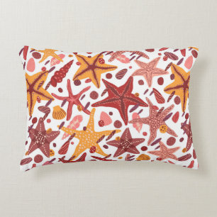 Starfishes, shells and stones flat hand drawn vint accent pillow