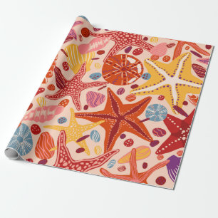 Starfishes, shells and stones flat hand drawn Vint Wrapping Paper