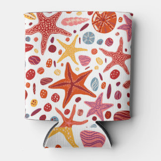 Starfishes, Shells, Stones Seamless Pattern. Can Cooler