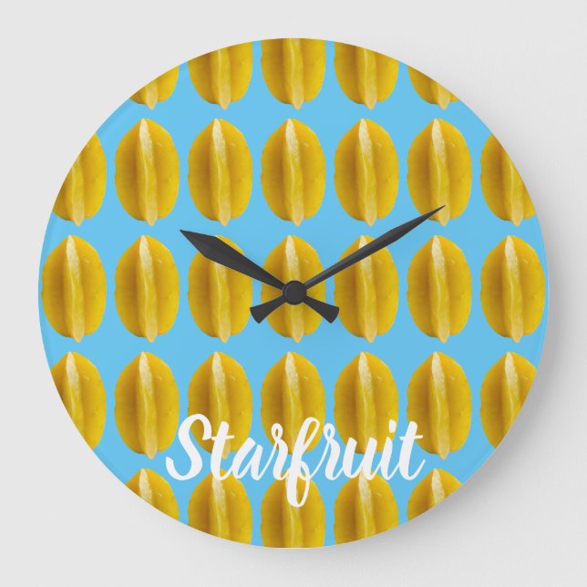 Starfruit Carambola Pattern Fruit for Vegan Large Clock (Front)