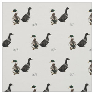Stargazer Drake and his Lady Duck fabric - white