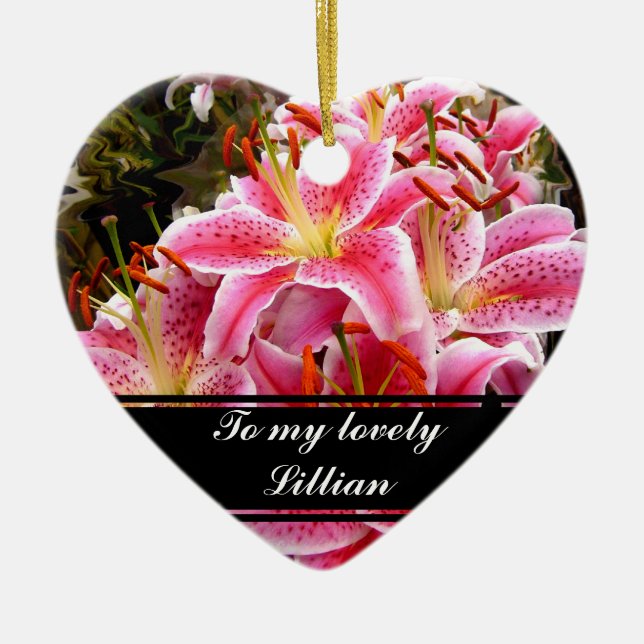 "Stargazer" Lilies Ceramic Ornament (Front)