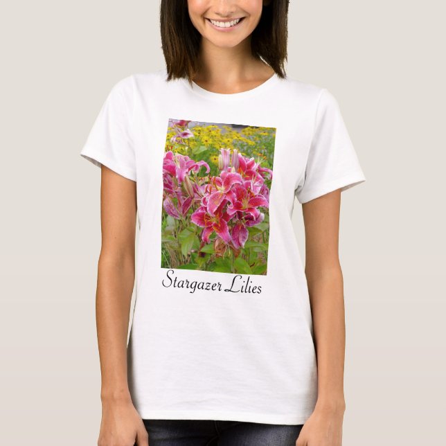 Stargazer Lilies Flowers T-shirt (Front)