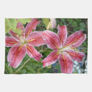 Stargazer Lilies Garden Floral Kitchen Towel