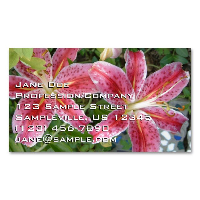 Stargazer Lilies Garden Floral Magnetic Business Card (Front)