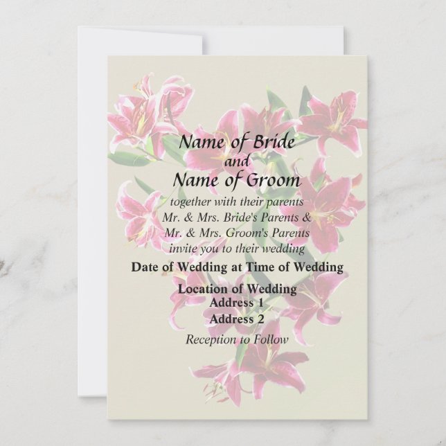 Stargazer Lilies Heart Wedding Products Invitation (Front)