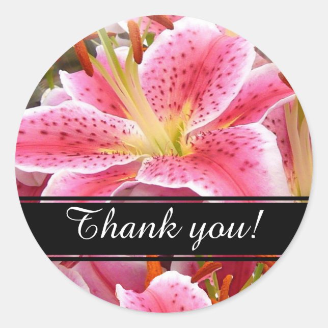 "Stargazer" Lilies Thank you Classic Round Sticker (Front)