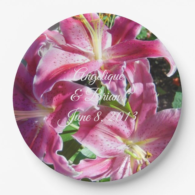 stargazer lilies wedding reception paper plate (Front)