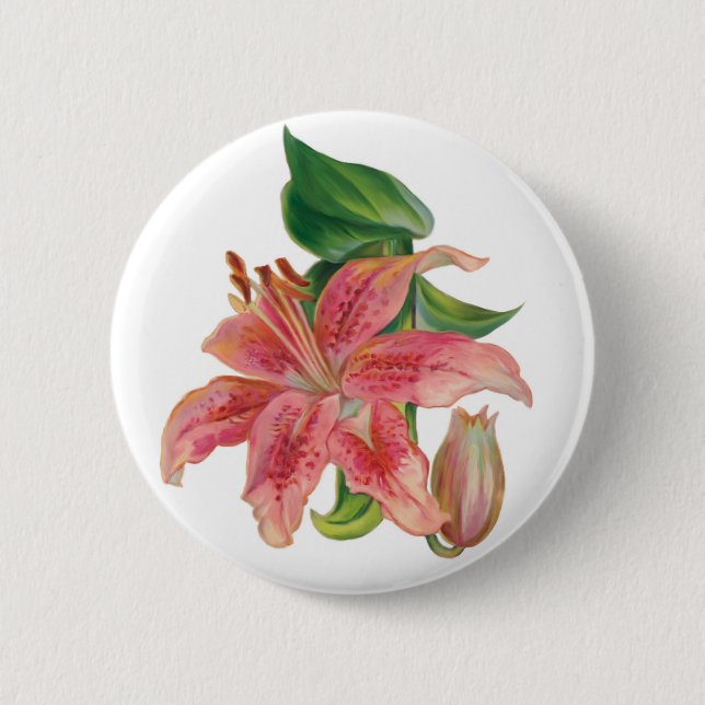 Stargazer Lily 2 Inch Round Button (Front)