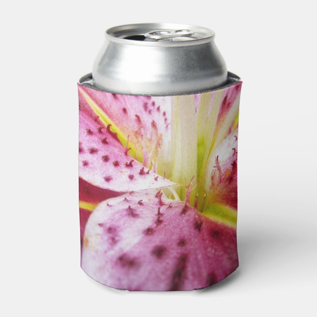 Stargazer Lily Bright Magenta Floral Can Cooler (Can Front)