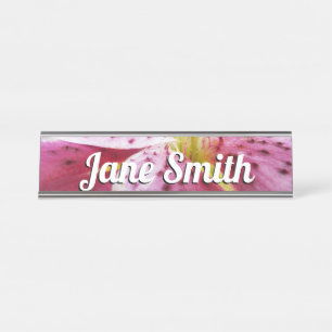 Stargazer Lily Bright Magenta Floral Desk Name Plate