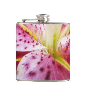Stargazer Lily Bright Magenta Floral Hip Flask