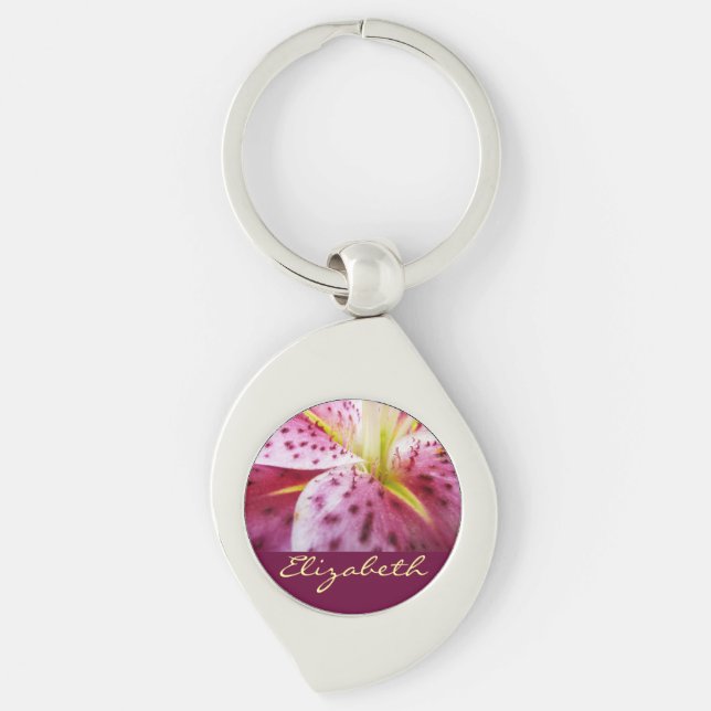 Stargazer Lily Bright Magenta Floral Keychain (Front)