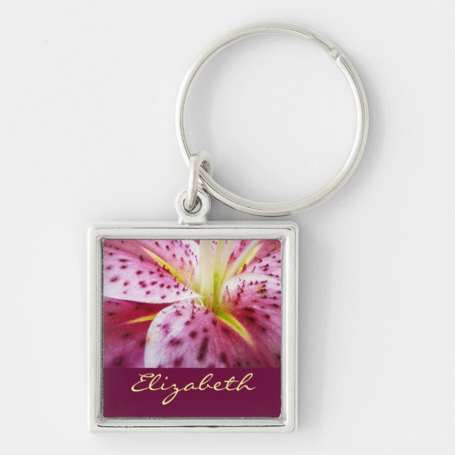 Stargazer Lily Bright Magenta Floral Keychain (Front)