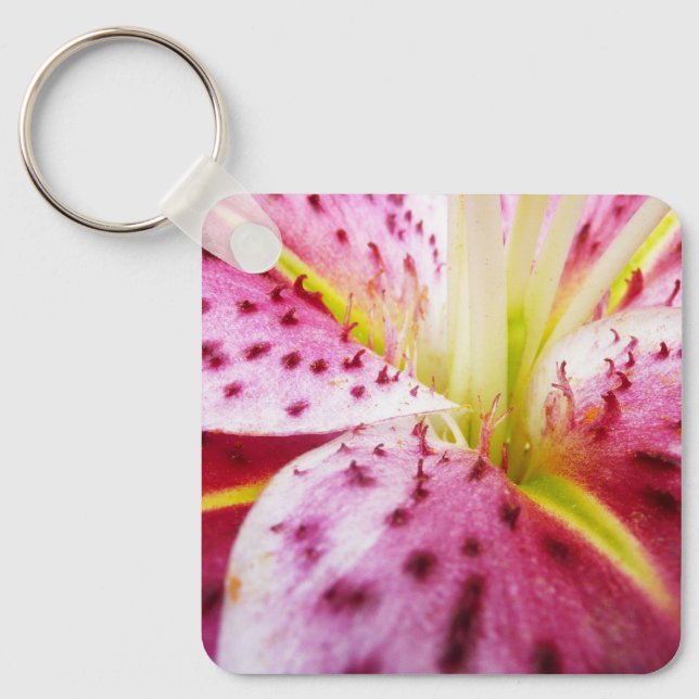 Stargazer Lily Bright Magenta Floral Keychain (Front)