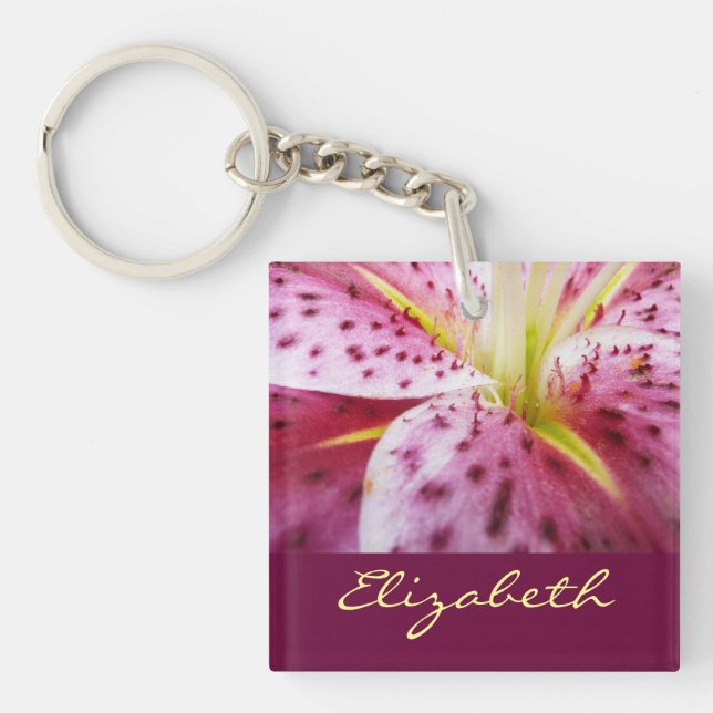 Stargazer Lily Bright Magenta Floral Keychain (Front)