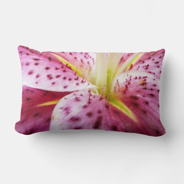 Stargazer Lily Bright Magenta Floral Lumbar Pillow (Front)