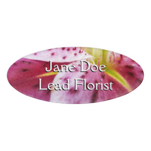 Stargazer Lily Bright Magenta Floral Name Tag