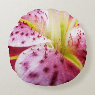 Stargazer Lily Bright Magenta Floral Round Pillow