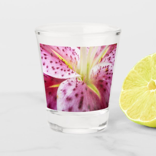 Stargazer Lily Bright Magenta Floral Shot Glass (Front)