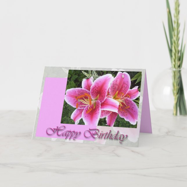 Stargazer Lily Floral Birthday Card (Front)