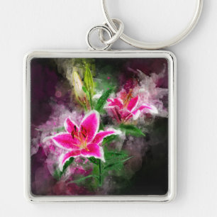 Stargazer Lily flower watercolor - bb 02 Keychain