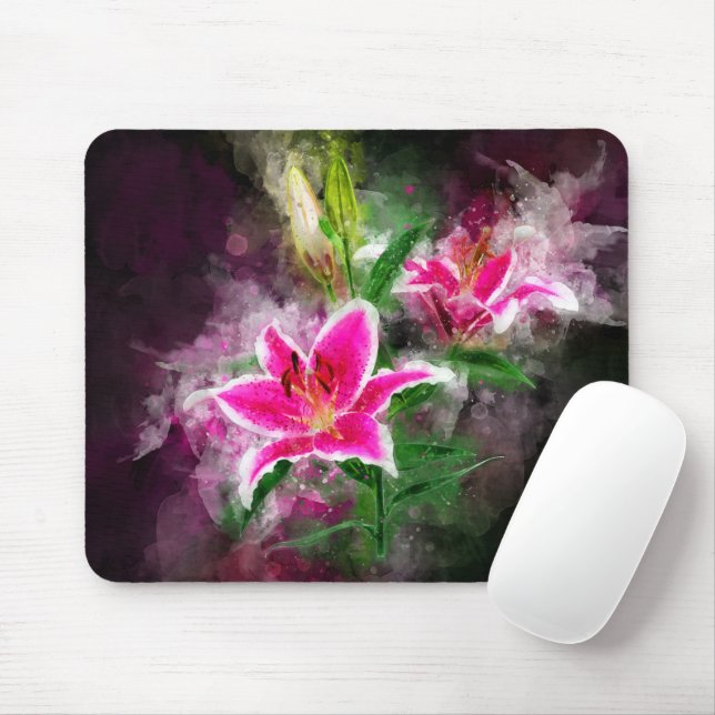 Stargazer Lily flower watercolor - bb 02 Mouse Pad (With Mouse)