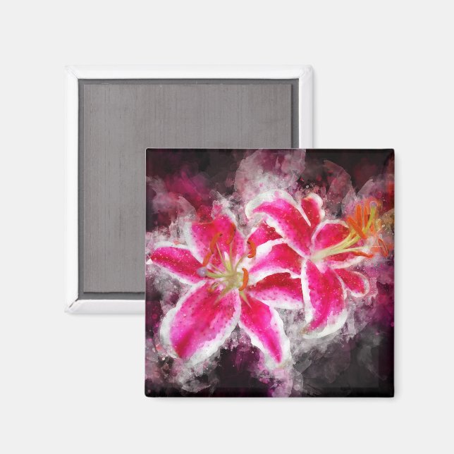 Stargazer Lily flower watercolor - bb 03 Magnet (Front/Back)