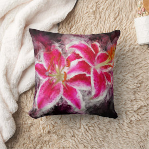Stargazer Lily flower watercolor - bb 03 Throw Pillow