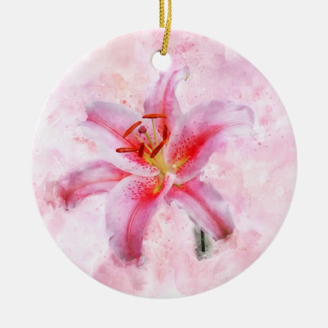 Stargazer Lily flower watercolor - wb 01 Ceramic Ornament (Front)