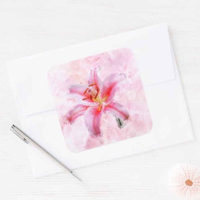 Stargazer Lily flower watercolor - wb 01 Square Sticker (Envelope)