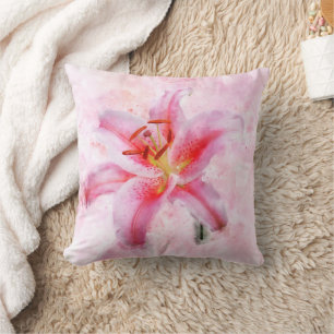 Stargazer Lily flower watercolor - wb 01 Throw Pillow