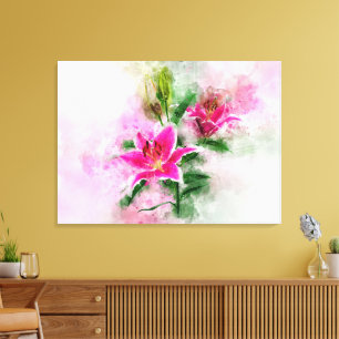 Stargazer Lily flower watercolor - wb 02 Canvas Print