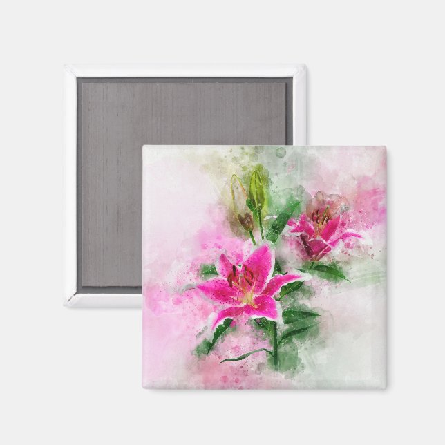 Stargazer Lily flower watercolor - wb 02 Magnet (Front/Back)