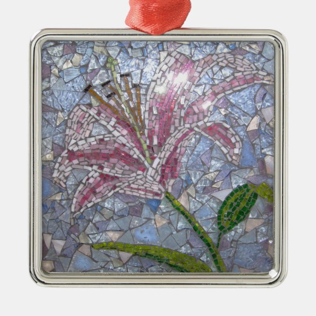 Stargazer Lily Mosaic Metal Ornament (Front)