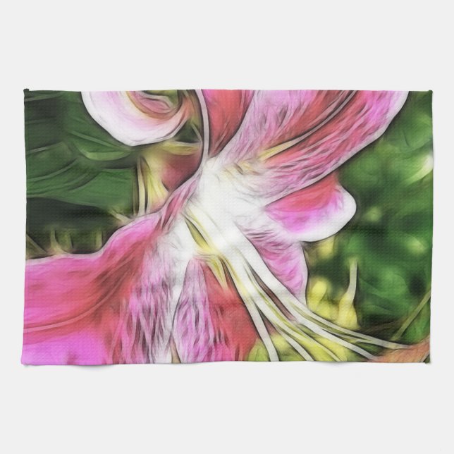 Stargazer Lily Painting Floral Kitchen Towel (Horizontal)