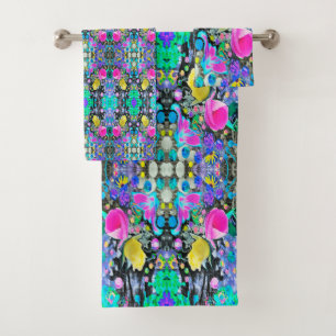 Stargazer Lily, Rose and Pink Hibiscus Collage Bath Towel Set