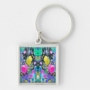 Stargazer Lily, Rose and Pink Hibiscus Collage Keychain