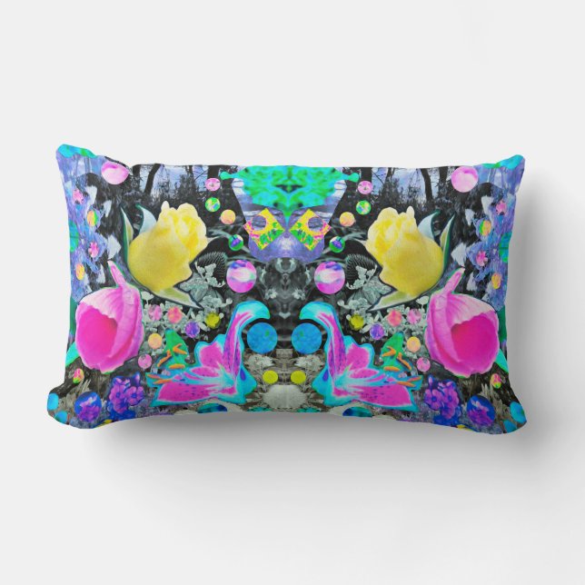 Stargazer Lily, Rose and Pink Hibiscus Collage Lumbar Pillow (Front)