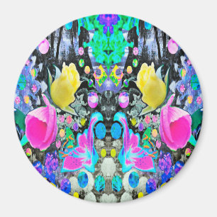 Stargazer Lily, Rose and Pink Hibiscus Collage Magnet