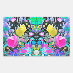 Stargazer Lily, Rose and Pink Hibiscus Collage Sticker